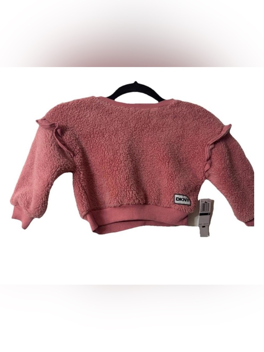 DKNY Dusty Pink Sherpa Cropped Pullover - Kids 2T